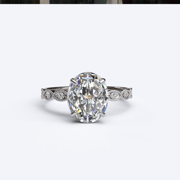 1.7ct Oval Diamond Gold 4 Prong Loop Diamond Side Engagement Ring - 06GG69